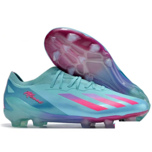 F50 Messi FG en turquesa con detalles rosa brillante y cian para pasto natural.